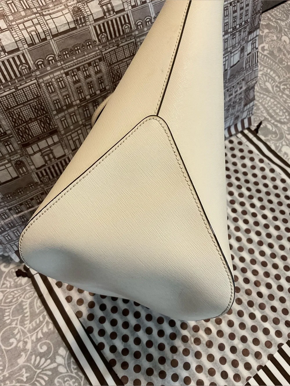 Cream Henri Bendel Zippered Tote with Gold-tone Hardware